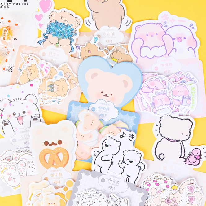 Zanmo deco sticker túi 40 nhãn dán gấu đáng yêu