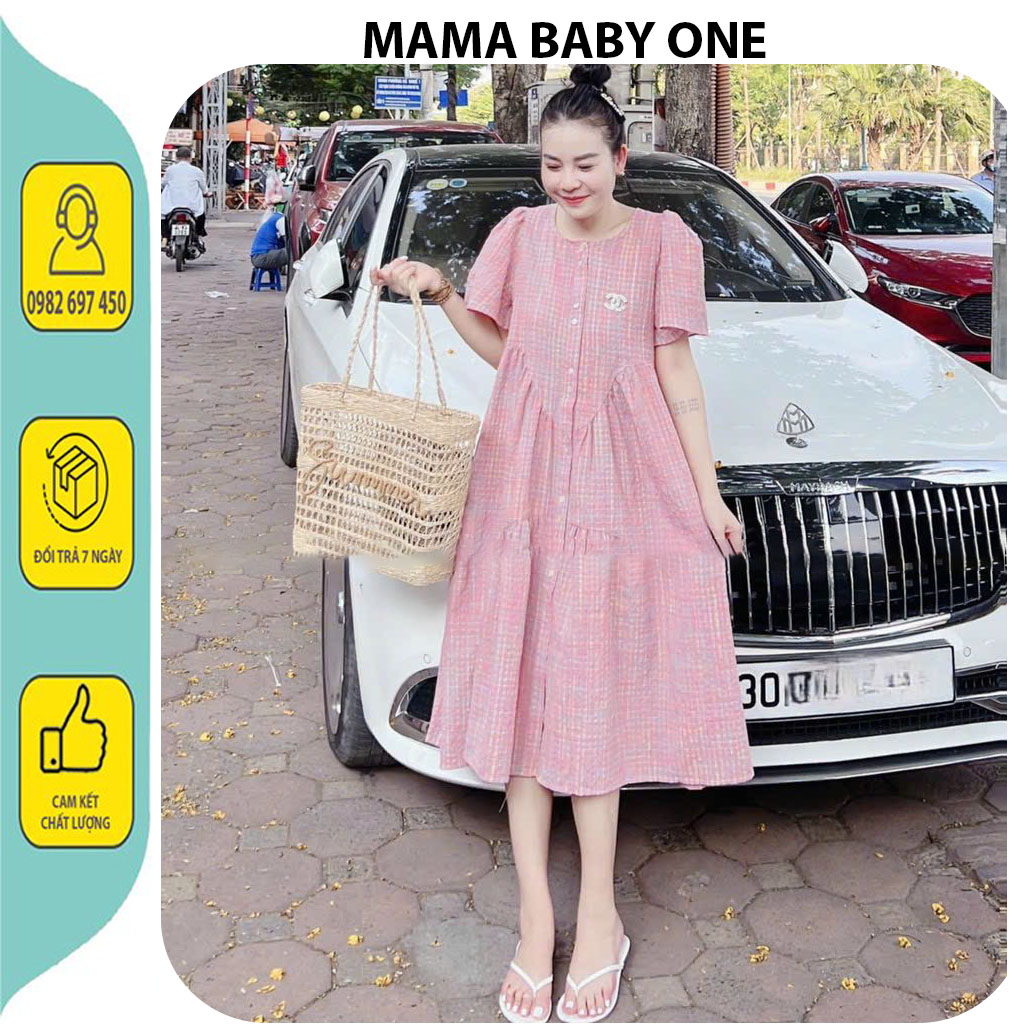 VÁY ĐẦM BẦU CÔNG SỞ MÙA HÈ-VÁY BẦU THIẾT KẾ BABAYDOLL KẺ HỒNG CẦU VỒNG XINH XẮN THỜI TRANG HÓT TREND