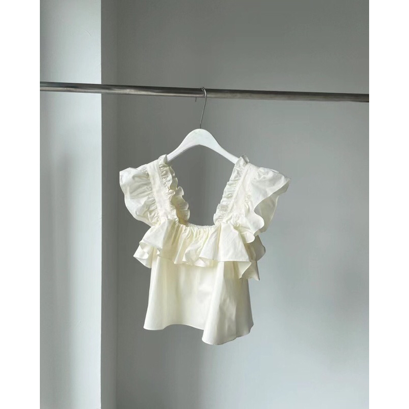 Áo kiểu tay bèo cổ vuông form suông babydoll 2 tầng tiểu thư đi chơi dạo phố