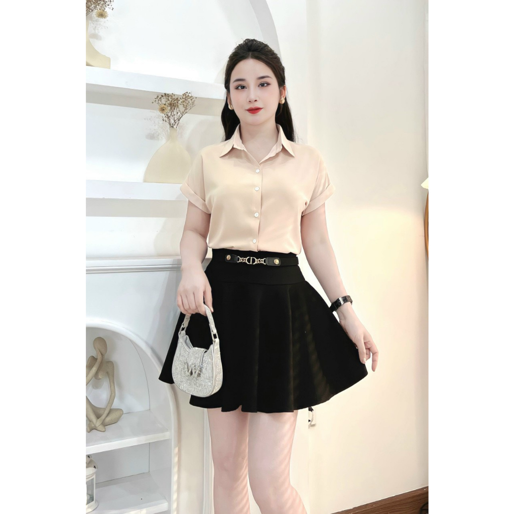 Áo lụa sơ mi cộc tay cánh dơi công sở vải mềm mịn nhiều màu sang trọng, áo sơ mi họa tiết thiết kế MQ Boutique