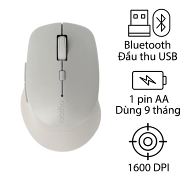 Chuột Không dây Bluetooth Silent Rapoo M300  xám trắng