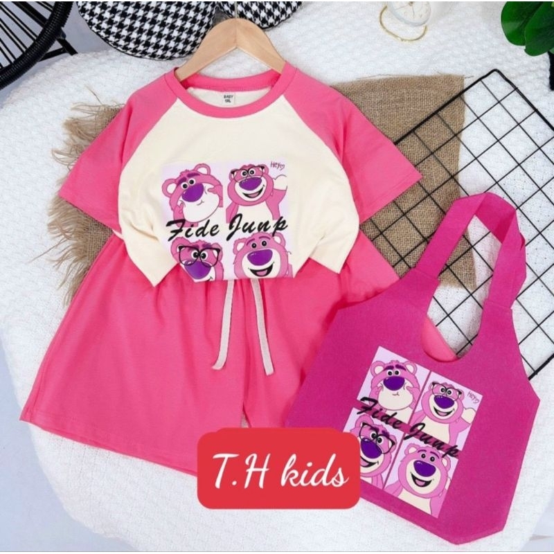 (20-55kg) Bộ cộc tay bé gái in gấu chất cotton mịn mát co dãn size đại