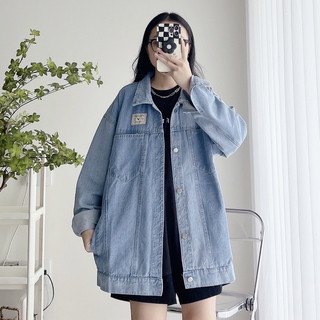 BARE_Áo Khoác Jeans Bare Basic Form Rộng Có Tag Thêu, Áo Khoác Jeans Lửng Basic Phối Nút Sau Lưng