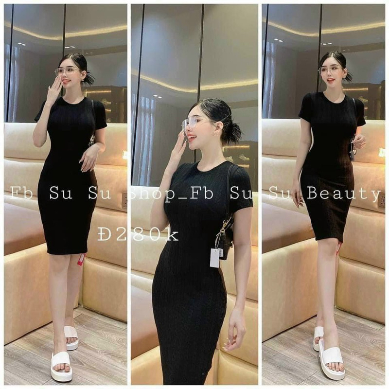 Đầm body thun gân tôn dáng TRIPBLE T DRESS - Free size dưới 54kg