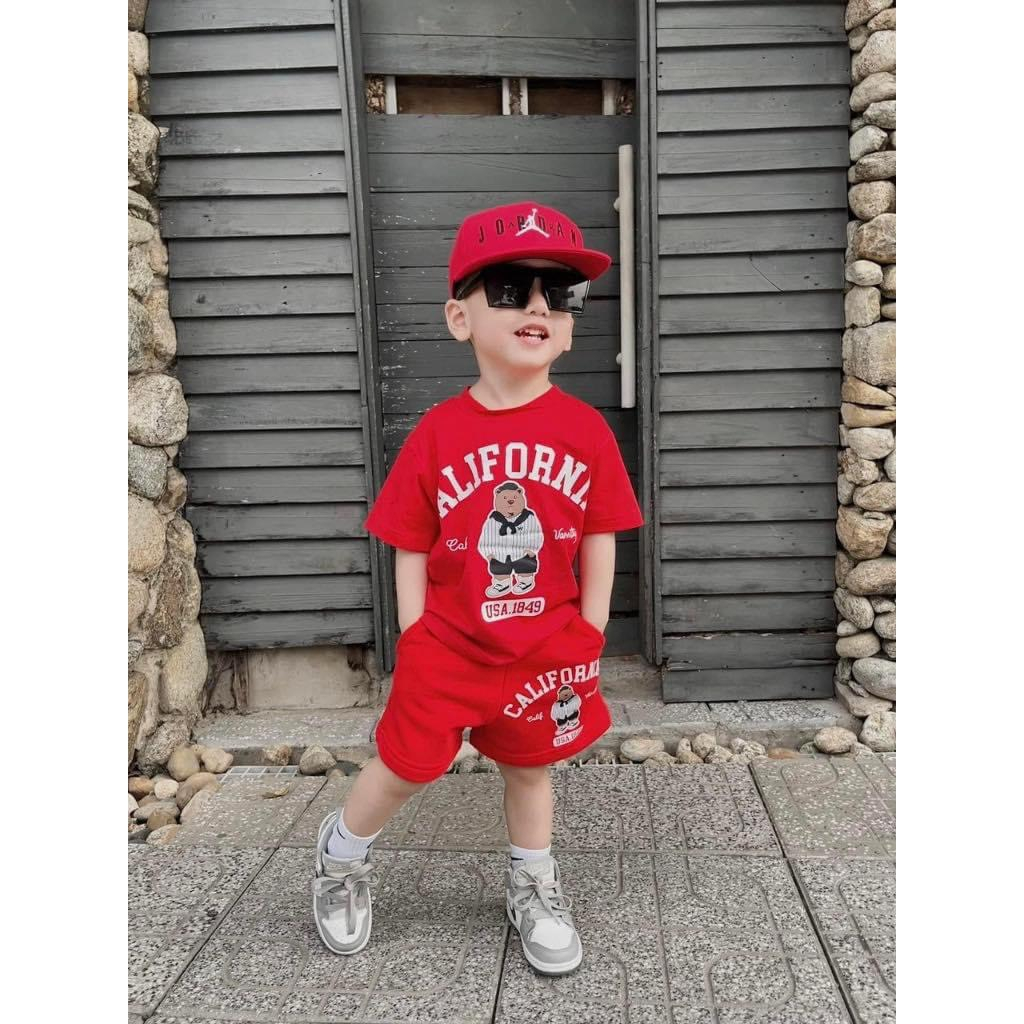 Bộ California màu đỏ in hình cực phong cách chất thun cotton 100% mới nhất cho bé trai  SHOP BÔM BÔM KIDS