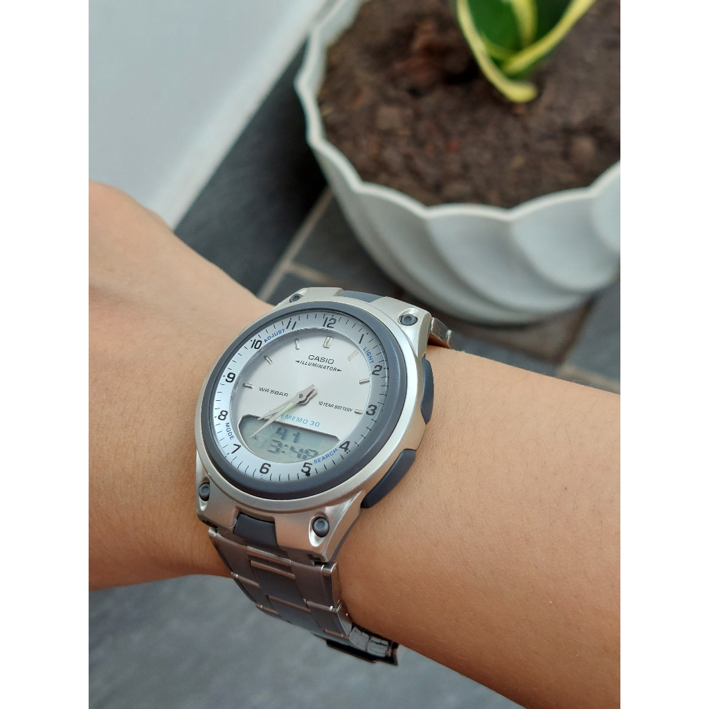 Đồng hồ nam Casio Telememo AW.80 dây thép 2 máy chạy pin hàng Si