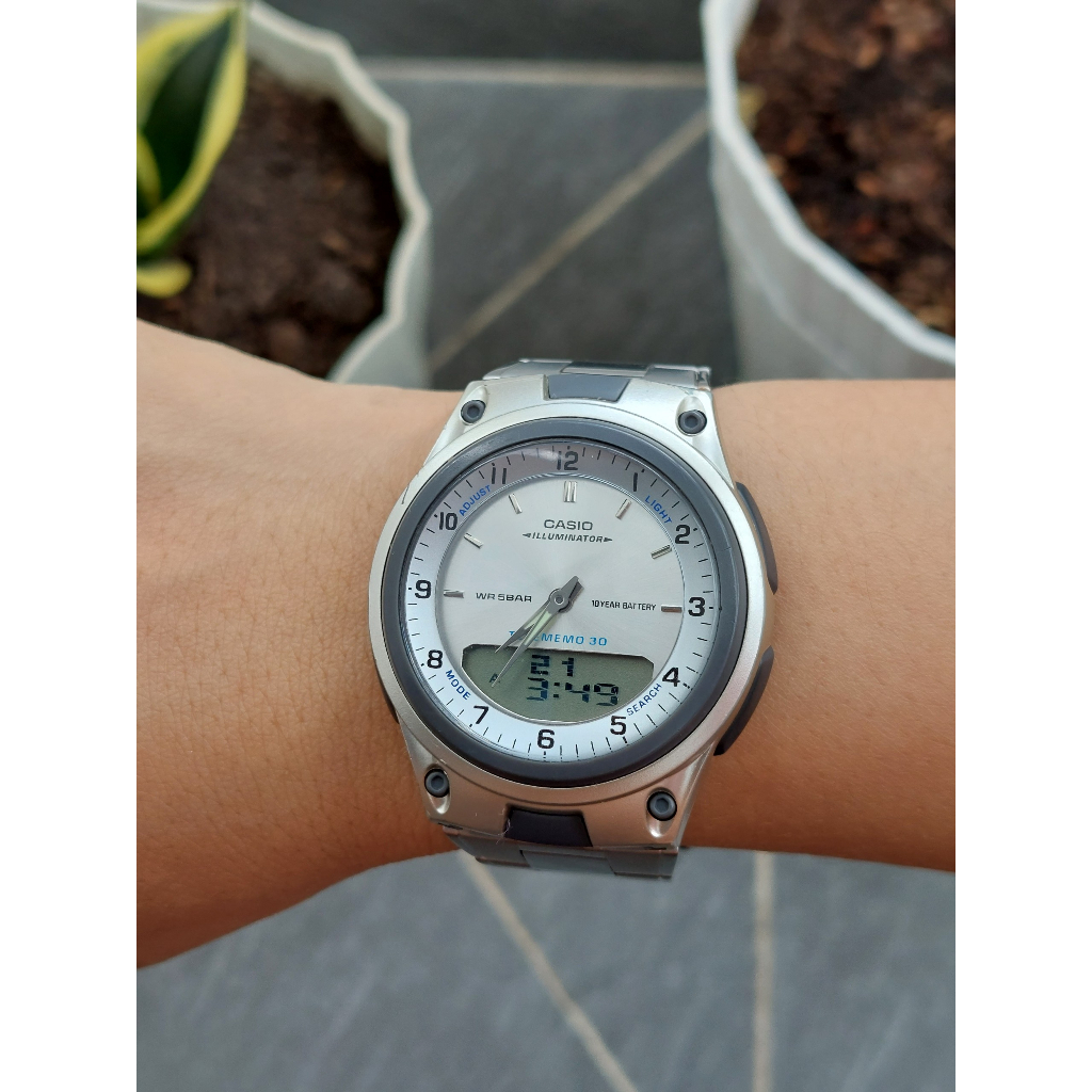 Đồng hồ nam Casio Telememo AW.80 dây thép 2 máy chạy pin hàng Si