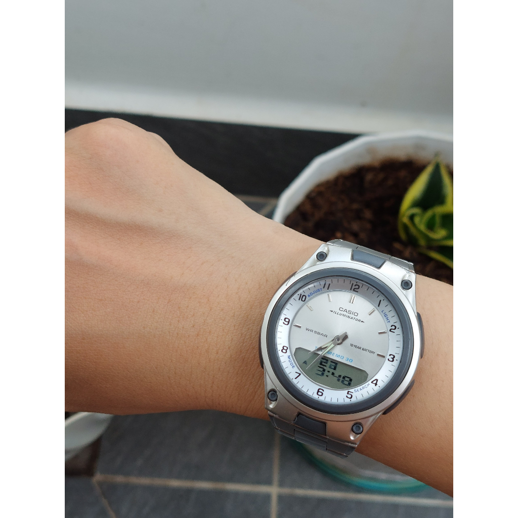 Đồng hồ nam Casio Telememo AW.80 dây thép 2 máy chạy pin hàng Si
