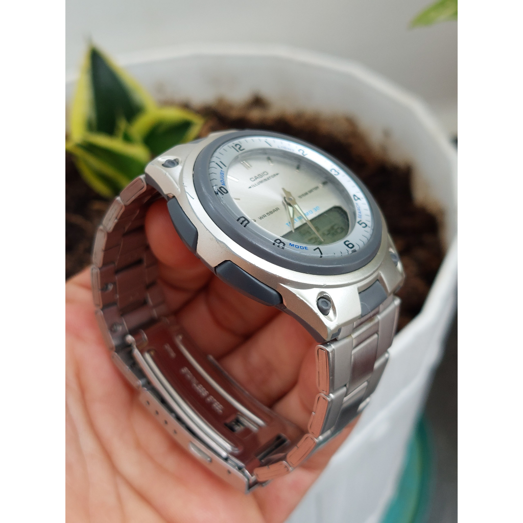 Đồng hồ nam Casio Telememo AW.80 dây thép 2 máy chạy pin hàng Si