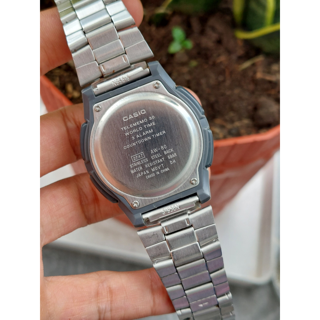 Đồng hồ nam Casio Telememo AW.80 dây thép 2 máy chạy pin hàng Si