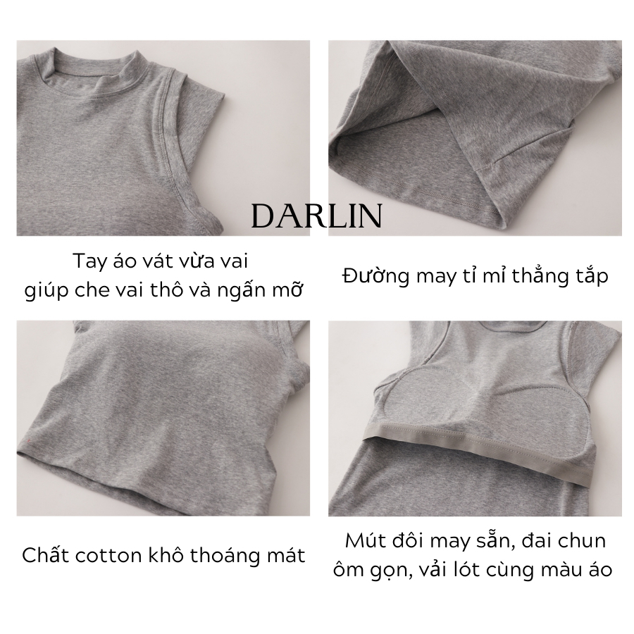 Áo Thun Cổ Lọ Sát Nách Không Tay Có Mút Darlin Bratop Dáng Dài Mặc Blazer Vest A32