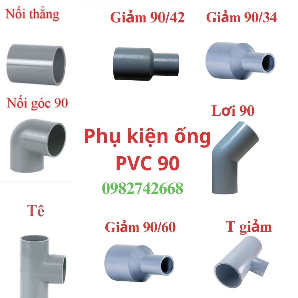 ( Phụ kiện ống nhựa phi 90 Tiền Phong ) Nối Thẳng, Co , T giảm, Tê, Y , giảm 90-48, giảm 90-42, ,giảm 90-34,T giảm
