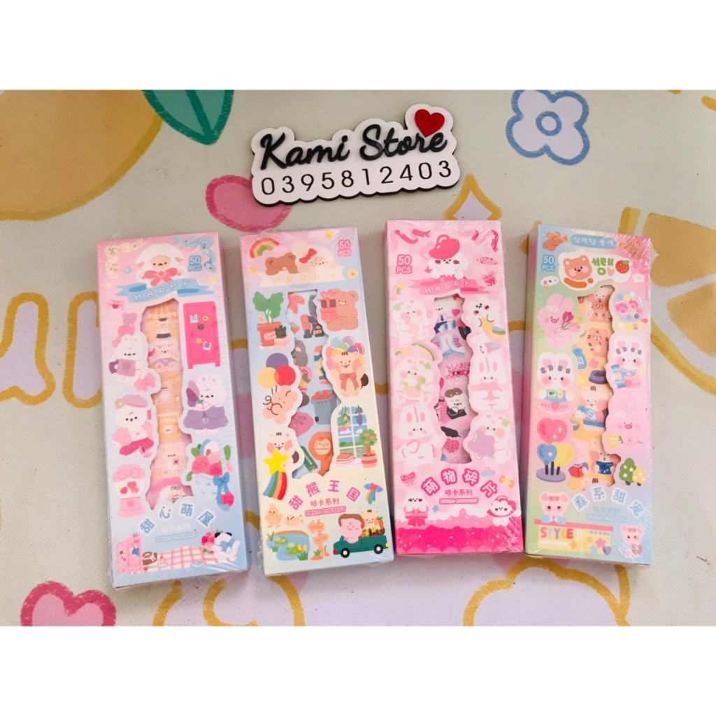 Set hộp 50 tấm sticker lấp lánh trang trí toploader Kami Store