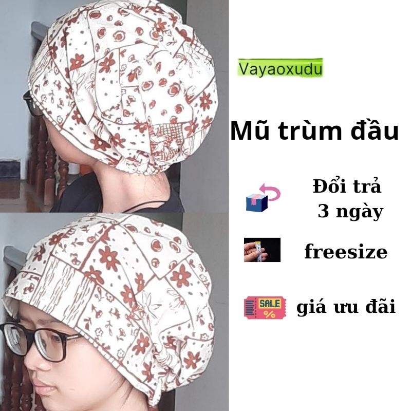Mũ trùm đầu kiểu dáng khăn turban chất liệu vải trơn bóng mềm mát thông thoáng chống bụi