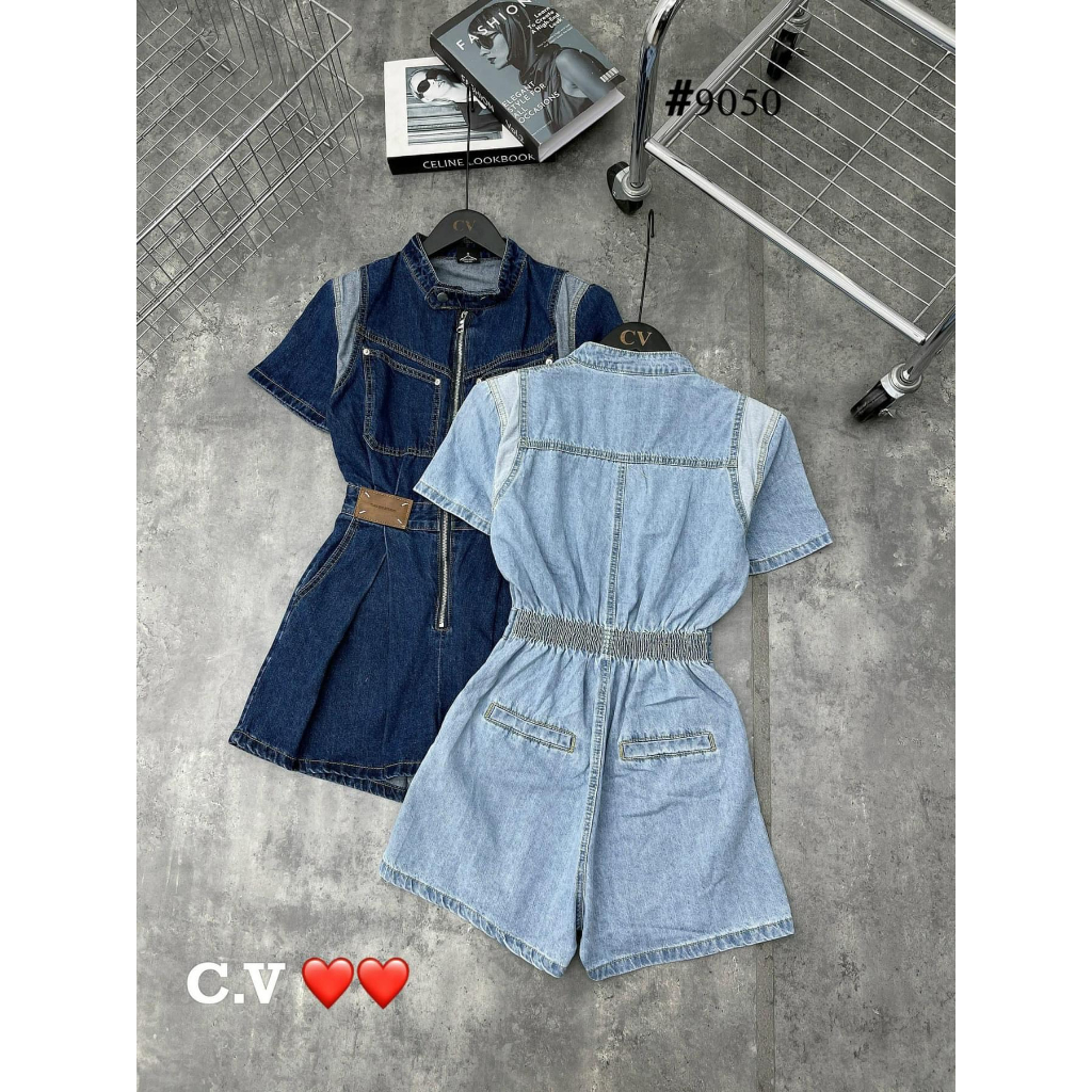 Jum bò denim cổ tàu khoá giữa túi ngực hàng Quảng Châu - Anna.Store