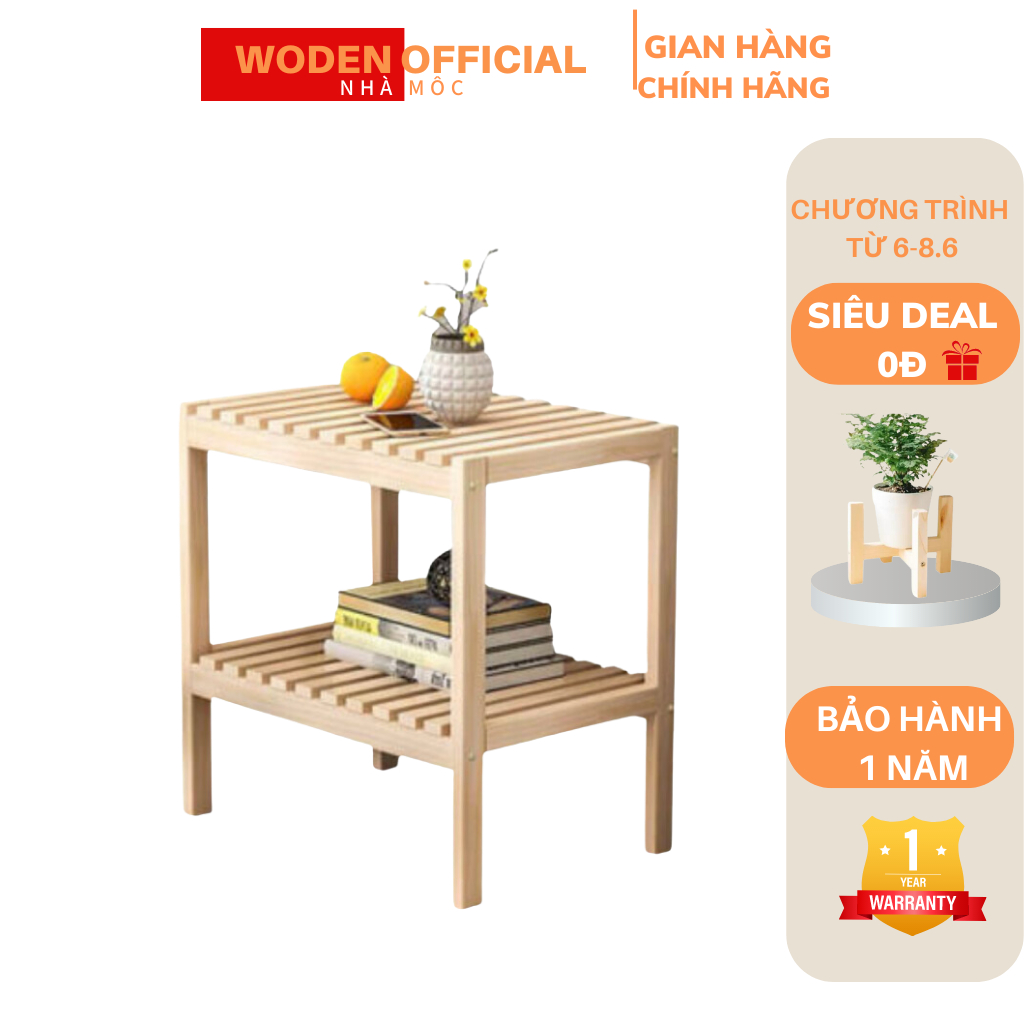 Kệ Tab Gỗ Đầu Giường WOODEN HOUSE 2 Tầng Đa Năng