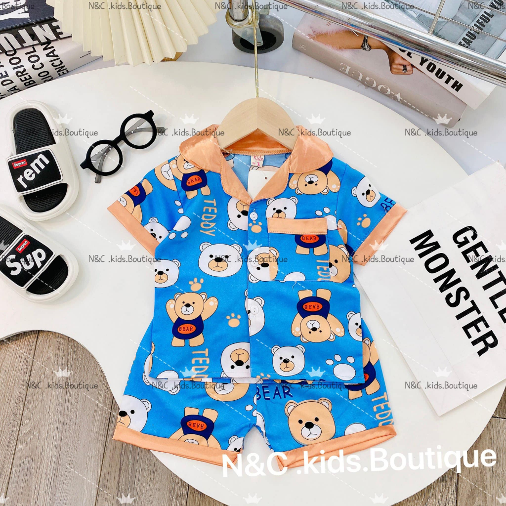 (15-26kg) Bộ pijama cho bé, bộ pijama cộc tay kate mềm cho bé trai, bé gái, đồ ngủ cho bé BN078