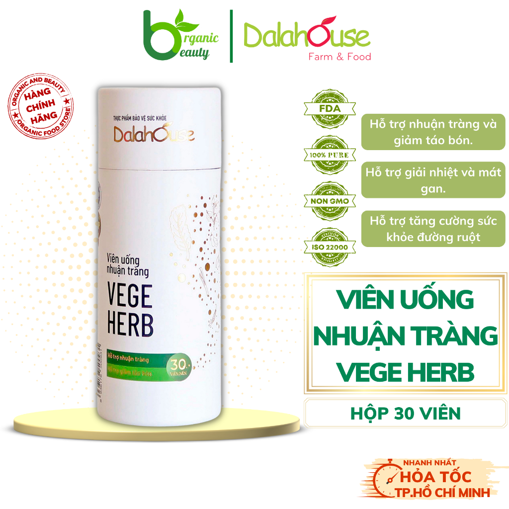 Viên Uống Nhuận Tràng VEGE HERB Dalahouse Hỗ Trợ Nhuận Tràng - Giảm Táo Bón Hộp 30 Viên