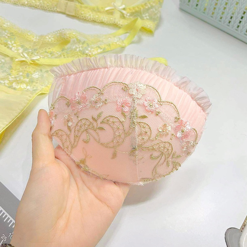 BỘ ĐỒ LÓT CÓ MÚT NÂNG, CÓ GỌNG, REN THÊU MÀU HỒNG PHẤN