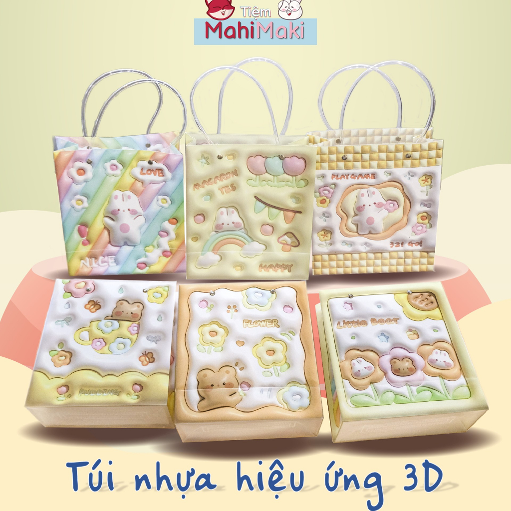 Túi đựng quà có quai, túi nhựa dễ thương 33x19x9cm nhiều mẫu