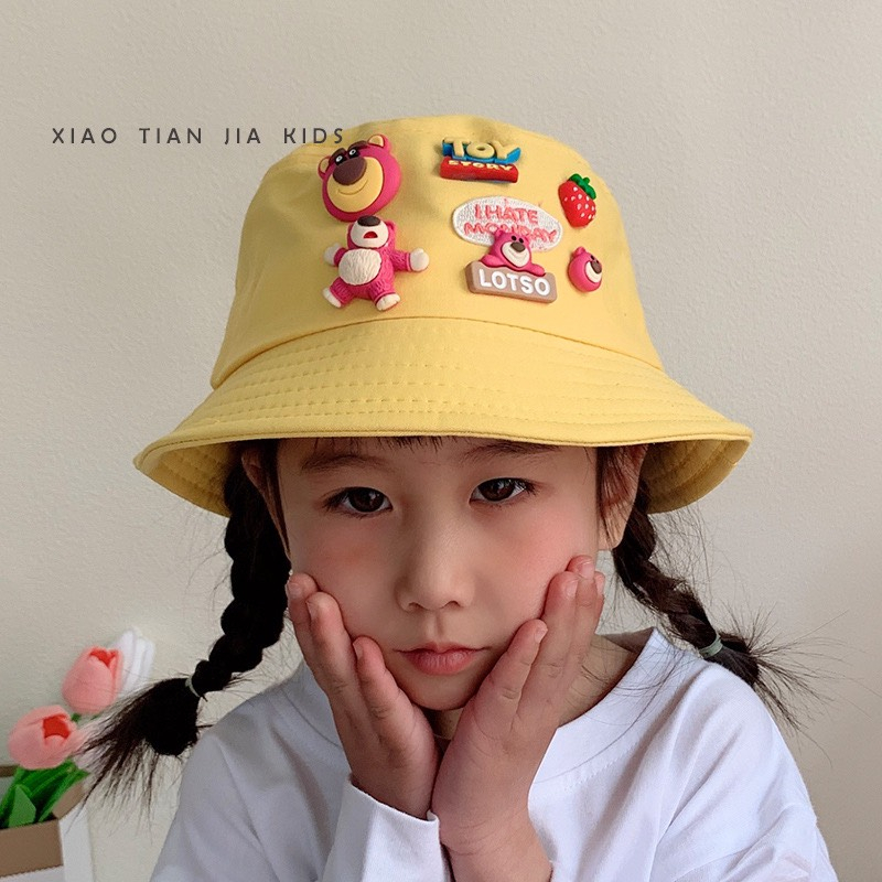 Nón Bucket - Mũ tai bèo cho bé hoạ tiết sticker gấu dâu Lotso siêu cute - THE HOUSE KIDS