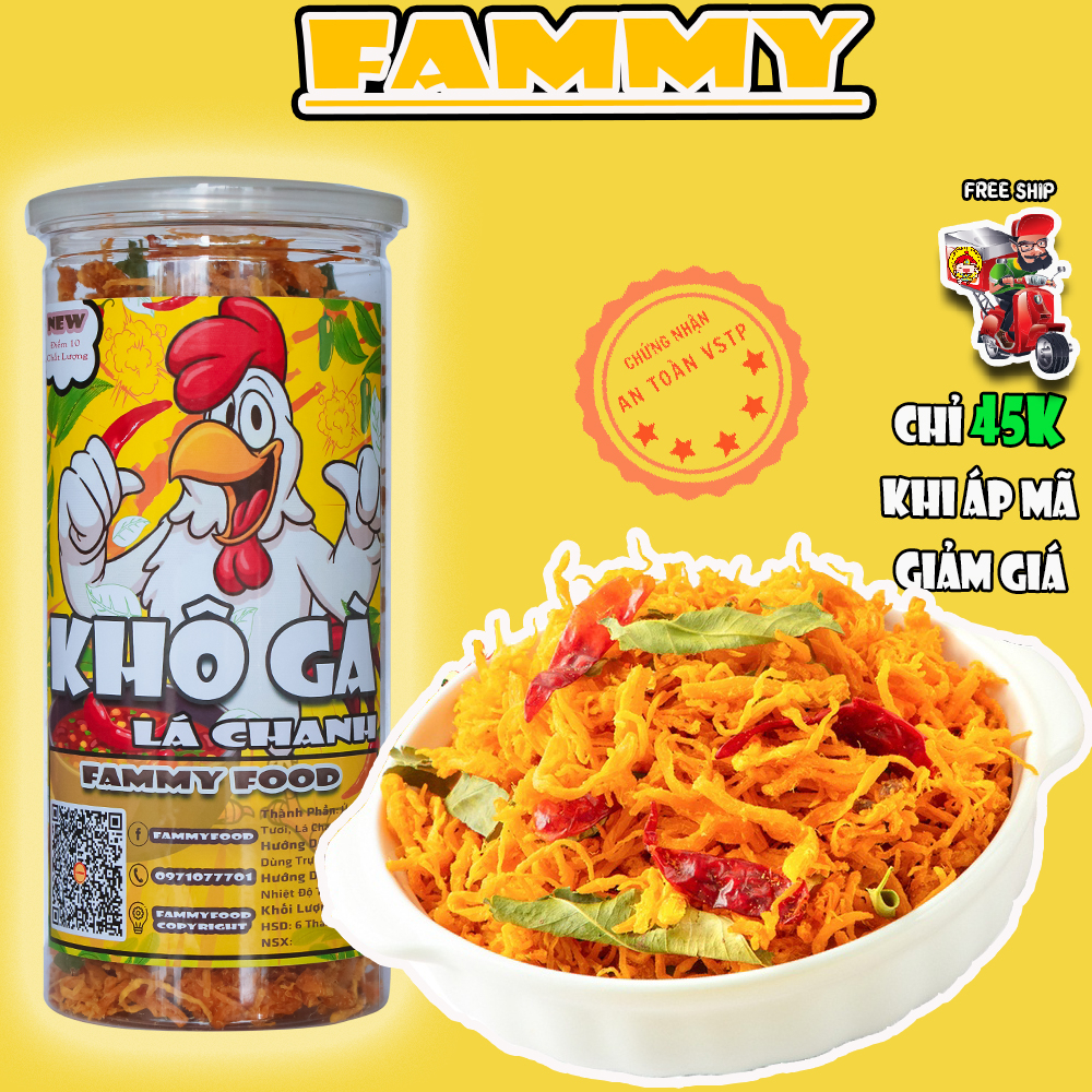 Khô gà lá chanh 250g Fammy loại 1 đồ ăn vặt Hà Nội thơm ngon bổ rẻ nhà làm nguyên ức gà tươi