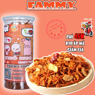 Khô heo cháy tỏi khô lợn 250g Fammy thịt nạc tươi loại 1 cay nhẹ đồ ăn vặt Hà Nội thơm ngon bổ rẻ