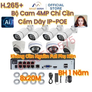 Camera ip bộ kit 8 camera 4mp poe, nhận diện khuôn mặt, phát hiện chuyển động, đầu ghi 4k / h265+ / kèm 20m dây/1 camera