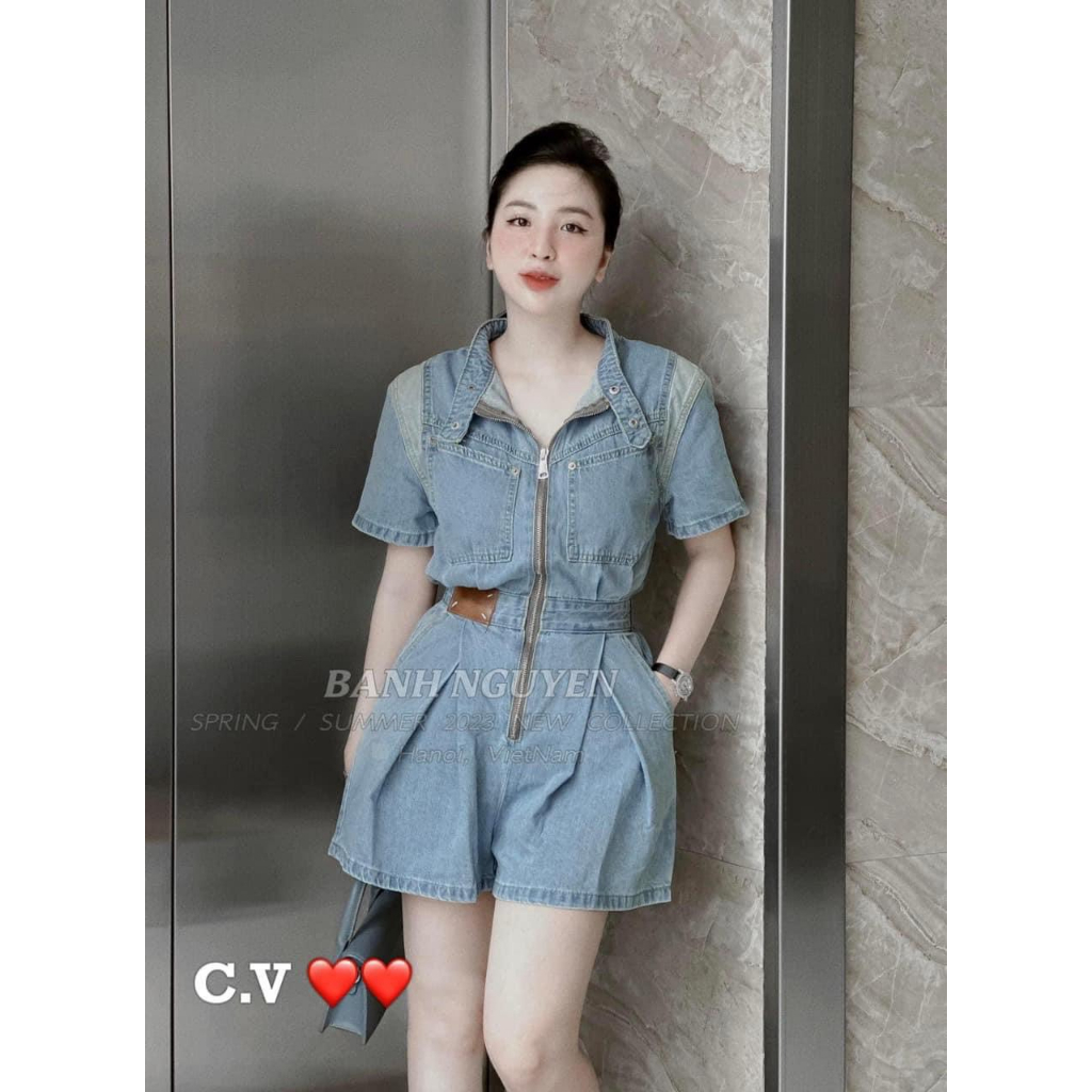 Jum bò denim cổ tàu khoá giữa túi ngực hàng Quảng Châu - Anna.Store