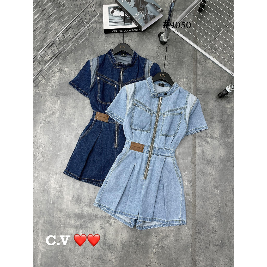 Jum bò denim cổ tàu khoá giữa túi ngực hàng Quảng Châu - Anna.Store
