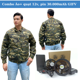 Áo quạt kaki họa tiết rằn ri xanh lá