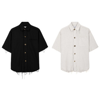 Áo sơ mi linen tay ngắn unisex vạt bầu
