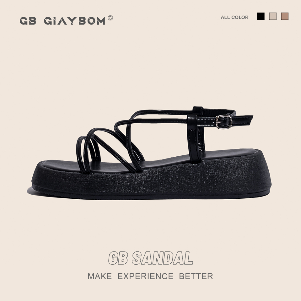 Giày Sandal Nữ Đế Cao Quai Dây Màu Đen Kem Nâu Nhẹ Êm Thời Trang giayBOM GB B2764