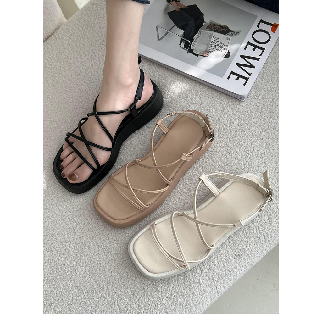 Giày Sandal Nữ Đế Cao Quai Dây Màu Đen Kem Nâu Nhẹ Êm Thời Trang giayBOM GB B2764