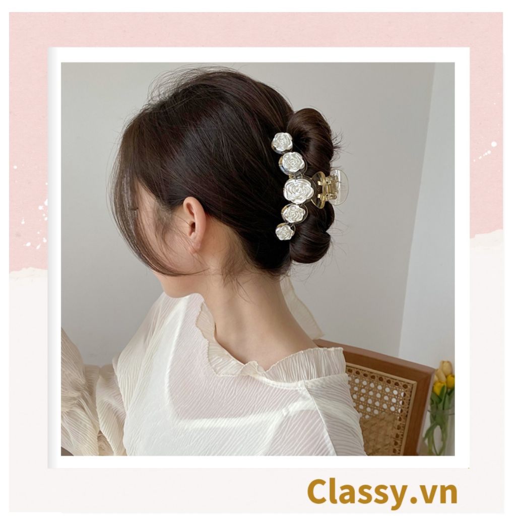 Kẹp càng cua, kẹp tóc Classy  nhiều kích cỡ, kẹp hoa hồng trắng dịu dàng nữ tính PK1613