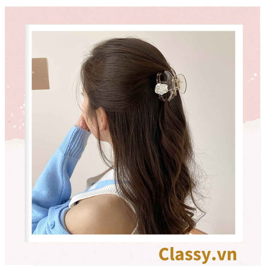 Kẹp càng cua, kẹp tóc Classy  nhiều kích cỡ, kẹp hoa hồng trắng dịu dàng nữ tính PK1613