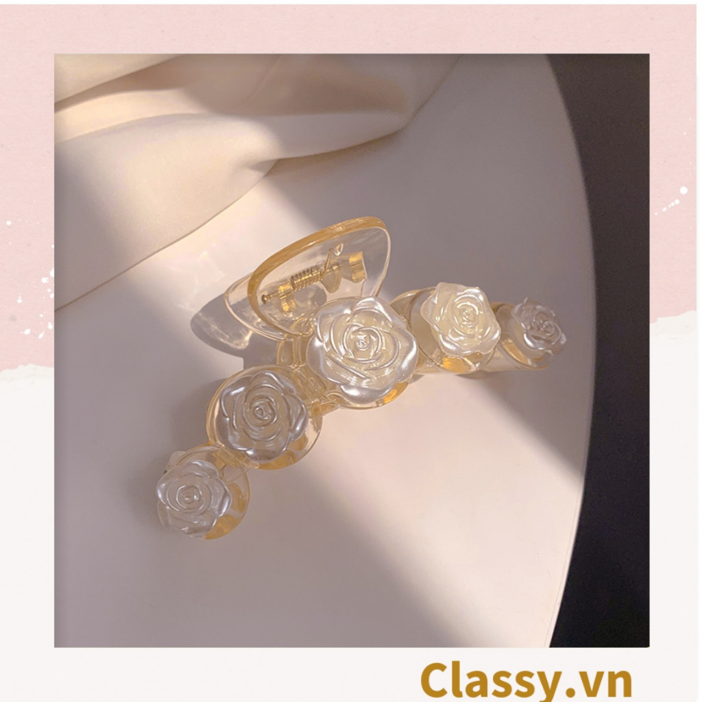 Kẹp càng cua, kẹp tóc Classy  nhiều kích cỡ, kẹp hoa hồng trắng dịu dàng nữ tính PK1613