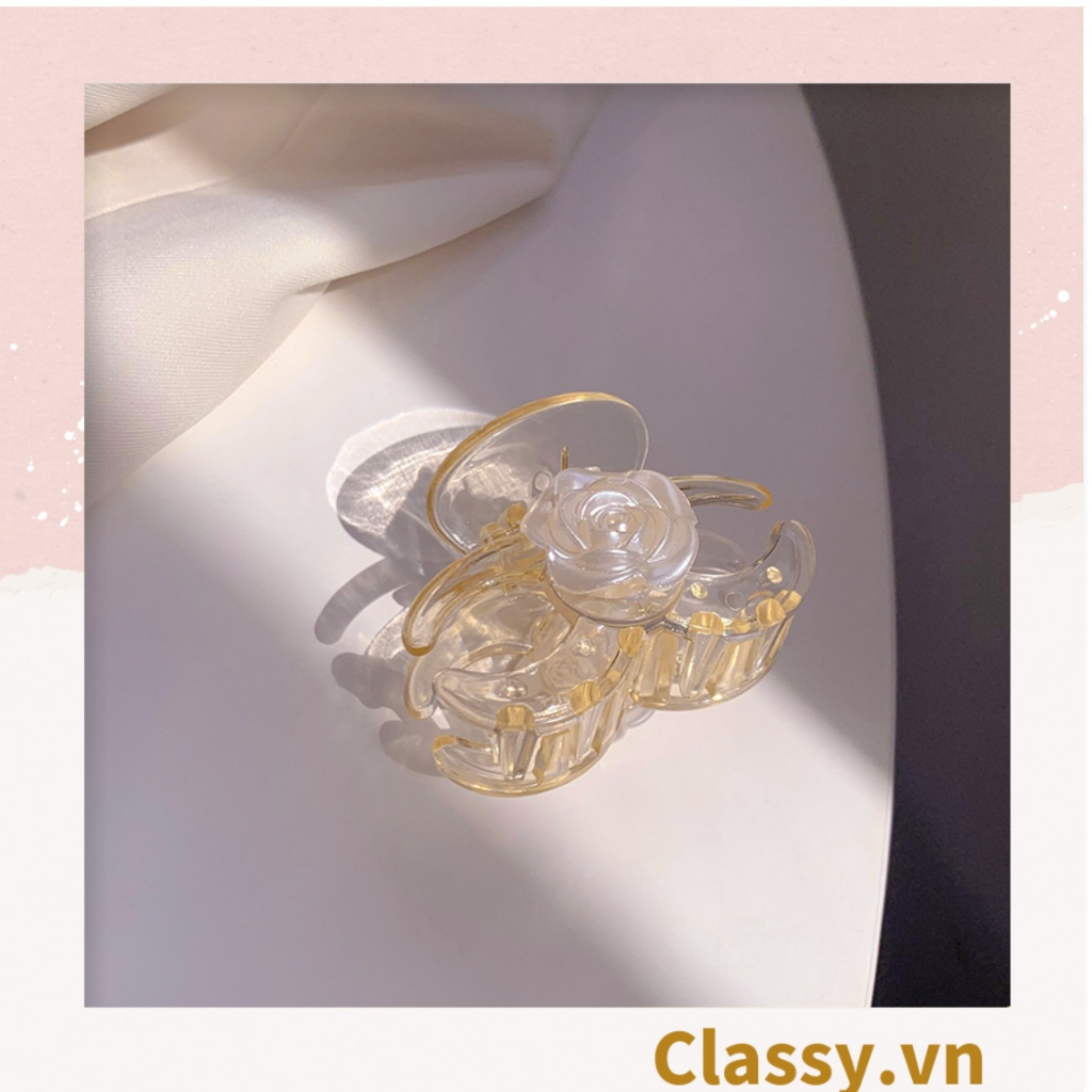 Kẹp càng cua, kẹp tóc Classy  nhiều kích cỡ, kẹp hoa hồng trắng dịu dàng nữ tính PK1613