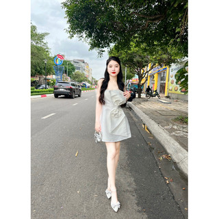 Đầm tafta nơ đính đá