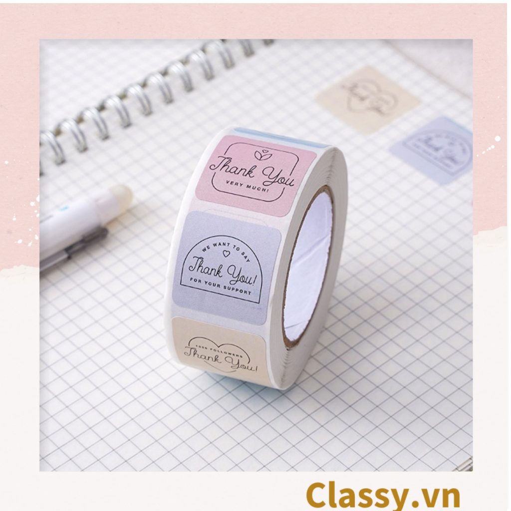 Cuộn 500 miếng tem vuông Decal in nhiệt, sticker Thank You giá rẻ, tem dán bán sản phẩm tô điểm gói quà Q1693