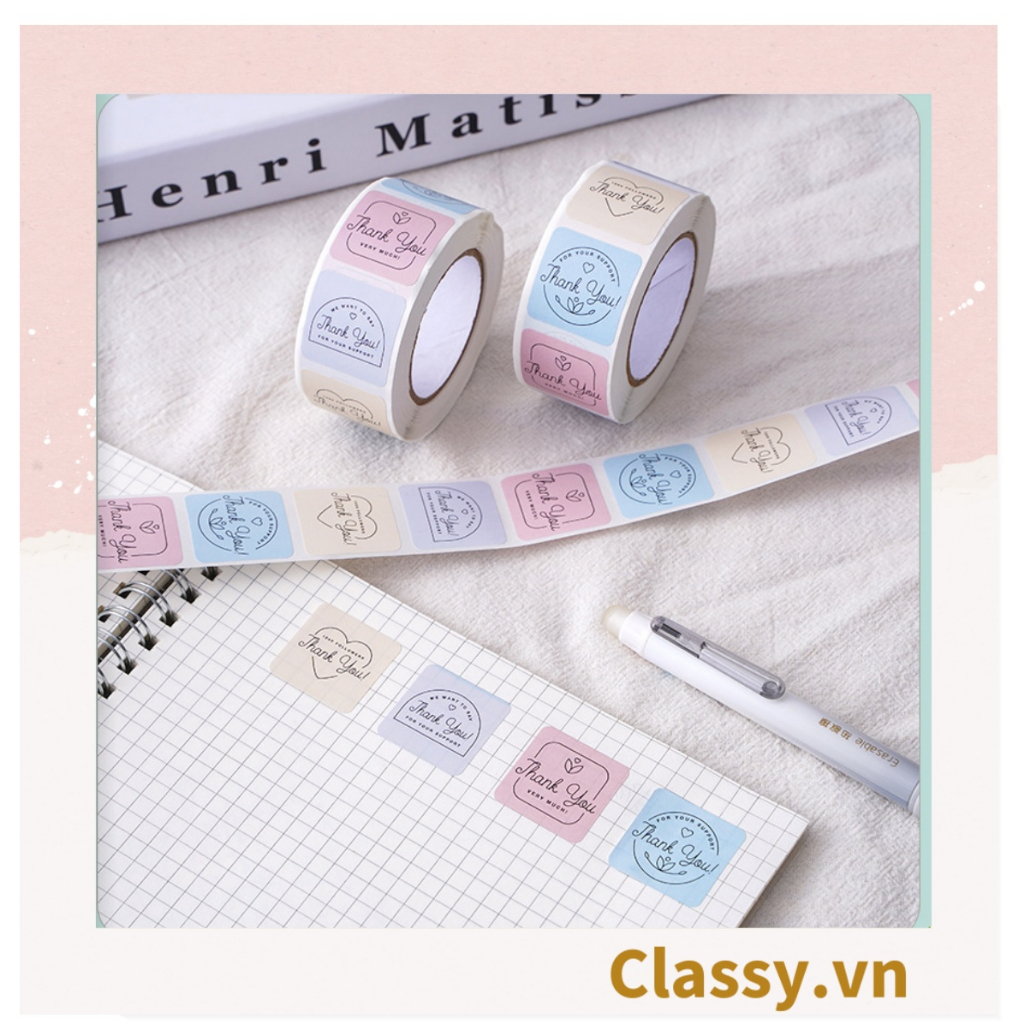 Cuộn 500 miếng tem vuông Decal in nhiệt, sticker Thank You giá rẻ, tem dán bán sản phẩm tô điểm gói quà Q1693