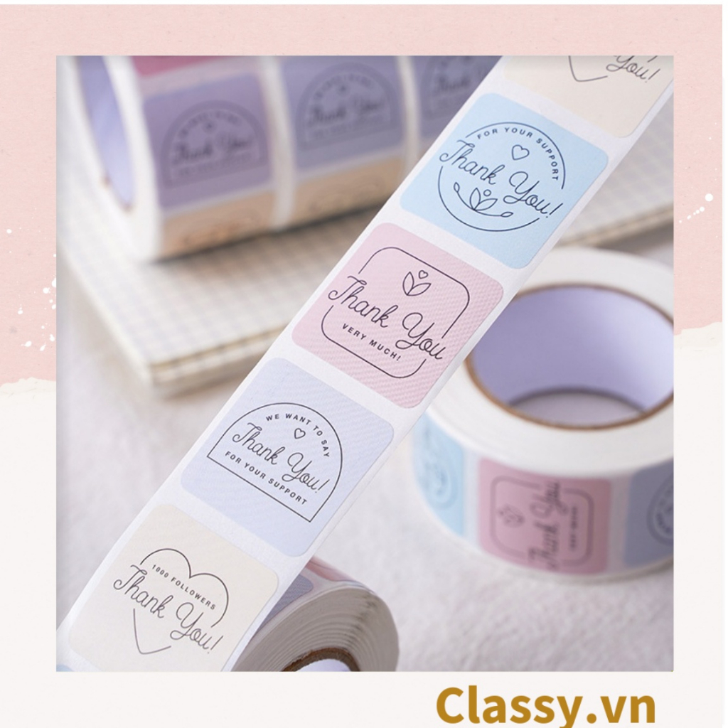 Cuộn 500 miếng tem vuông Decal in nhiệt, sticker Thank You giá rẻ, tem dán bán sản phẩm tô điểm gói quà Q1693