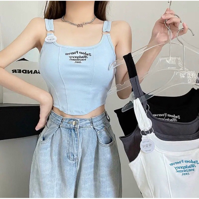 Áo hai dây Có Mút Croptop Bra vạt bầu viền gân sọc nổi A59