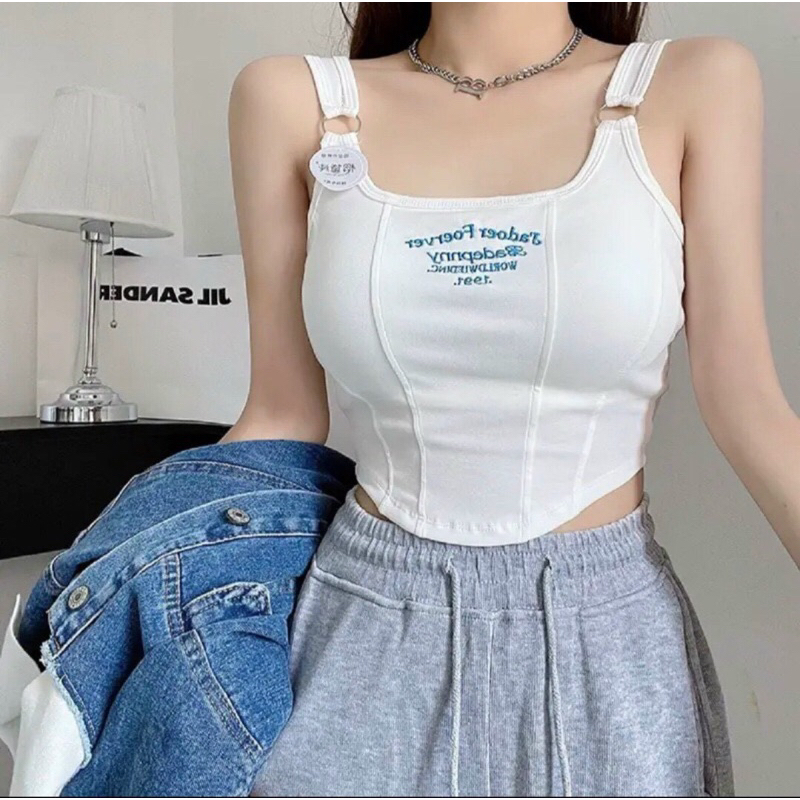 Áo hai dây Có Mút Croptop Bra vạt bầu viền gân sọc nổi A59