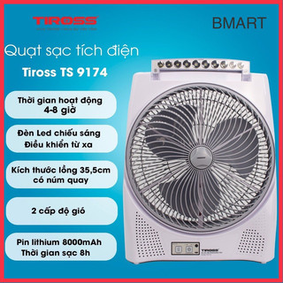 Quạt sạc điện, quạt tích điện Tiross TS9171 | TS9172 | TS9173 | TS9174 6000mAh, Có đèn LED (Chính hãng - Bảo hành 1 năm)