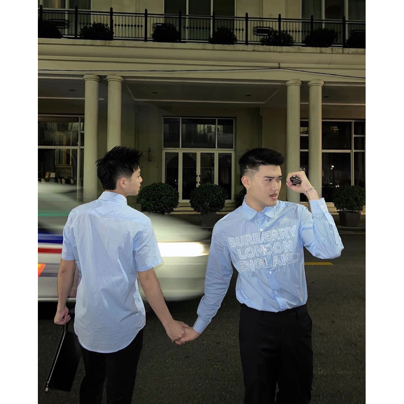 Áo Sơ Mi Bur.berry chữ thêu tay dài , tay ngắn fulltag mac bao zip hãng