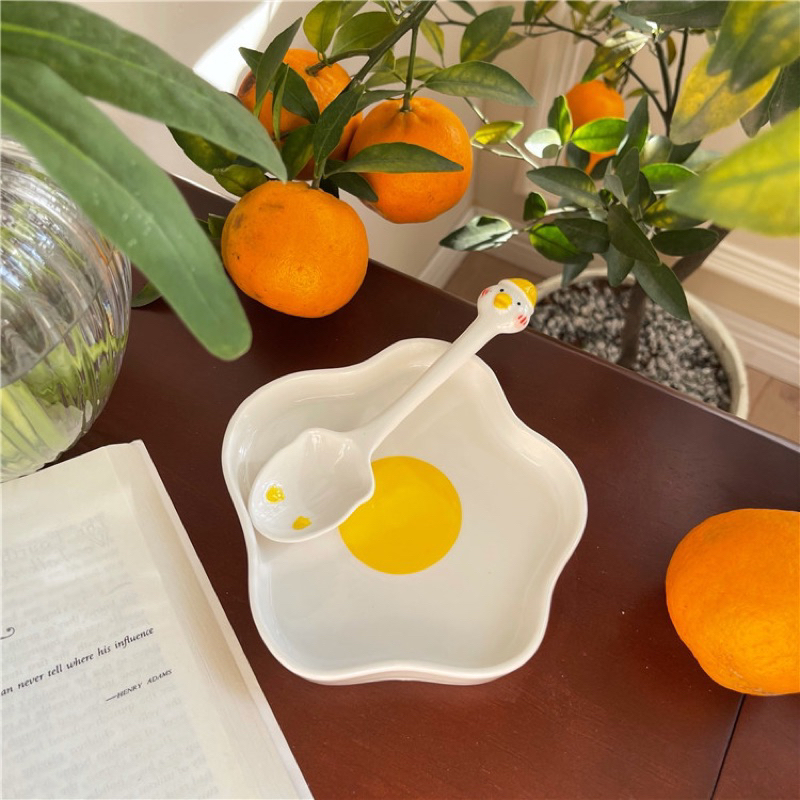 Đĩa sứ hình quả trứng ốp la phong cách Hàn Quốc dễ thương decor trang trí