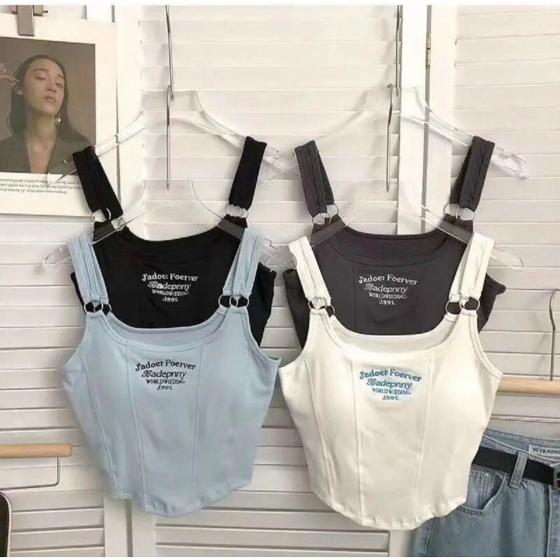 Áo hai dây Có Mút Croptop Bra vạt bầu viền gân sọc nổi A59