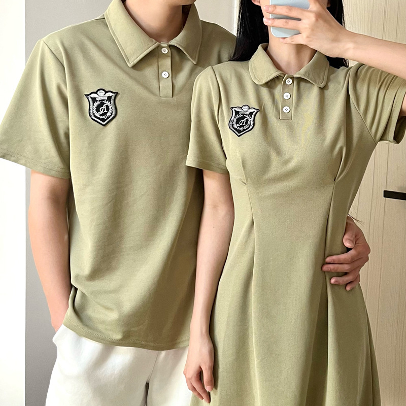 Set đồ đôi áo váy polo nam nữ couple màu xanh hàn quốc tag logo thời trang cặp đôi COUPLELOVE C099