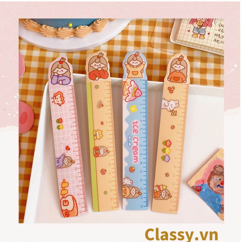 Thước kẻ hoạt hình dài 19 CM, có thể dùng làm thước kẻ, đánh dấu trang sách họa tiết trái cây hỗn hợp PK1645